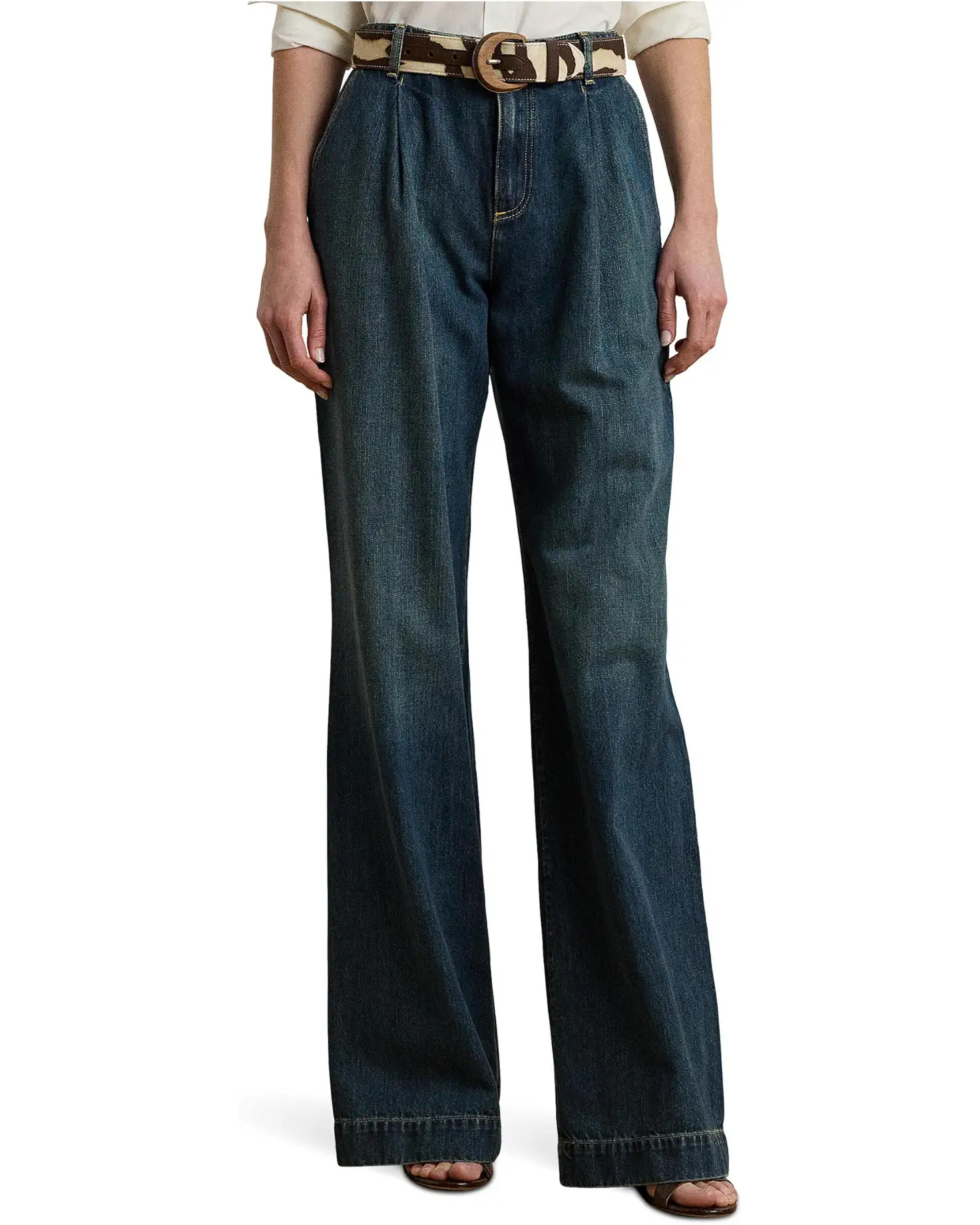 High-rise Pleated Wide-leg Jeans | Zappos
