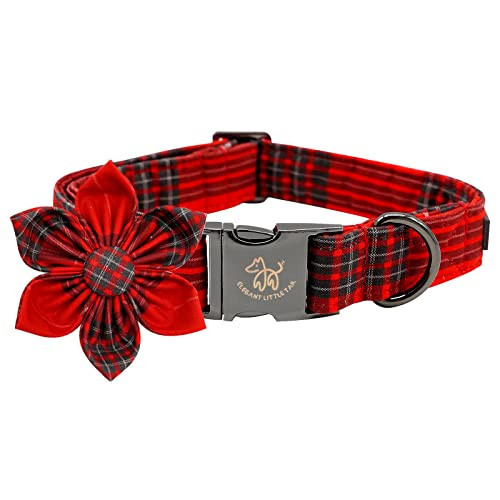 Elegant Little Tail Dog Collar with Flower & Plaid Pattern - Adjustable for Medium Dogs | Amazon (US)