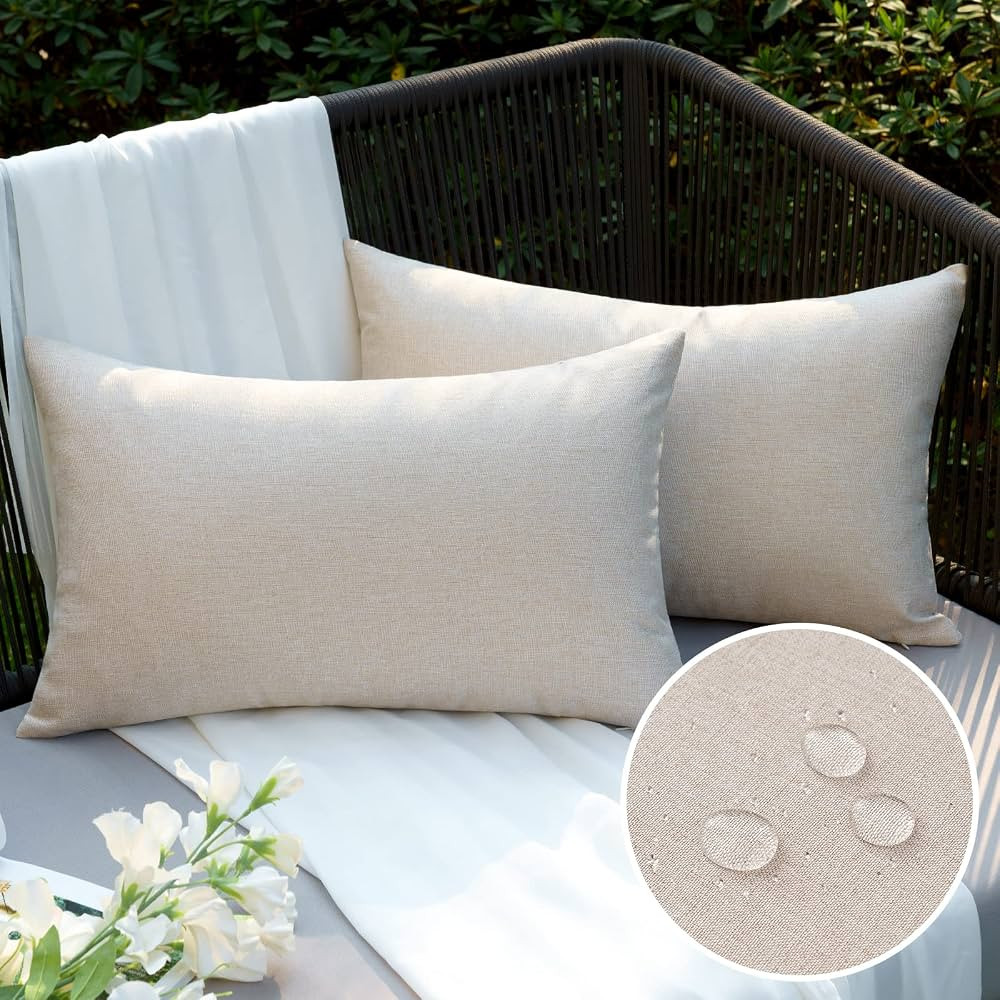 EMEMA Outdoor Waterproof Beige Pillow Covers 12x20 Inch Rustic Decorative Throw Pillow Covers Cus... | Amazon (US)