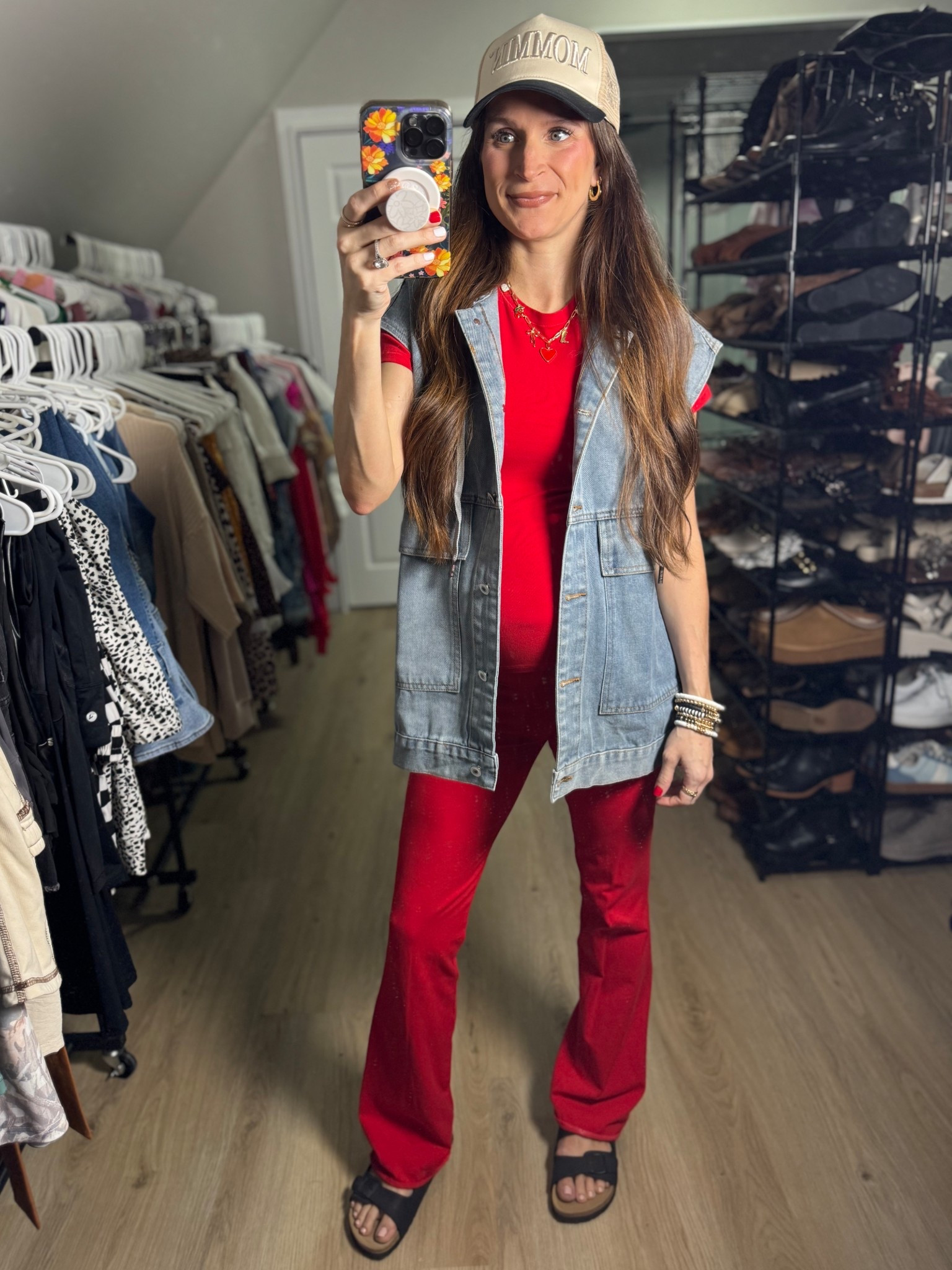 Elevated casual OOTD to run all the errands today! Wearing a small set & XS denim vest. Went up 1/2 size in my Birkenstock look for less sandals.

#LTKmomlife #LTKBump #LTKootd