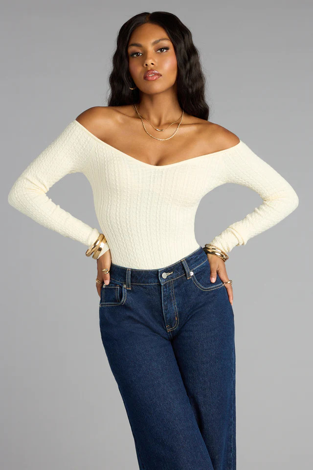 Effortless Chic Knit Off-The-Shoulder Long Sleeve Bodysuit | Windsor Stores