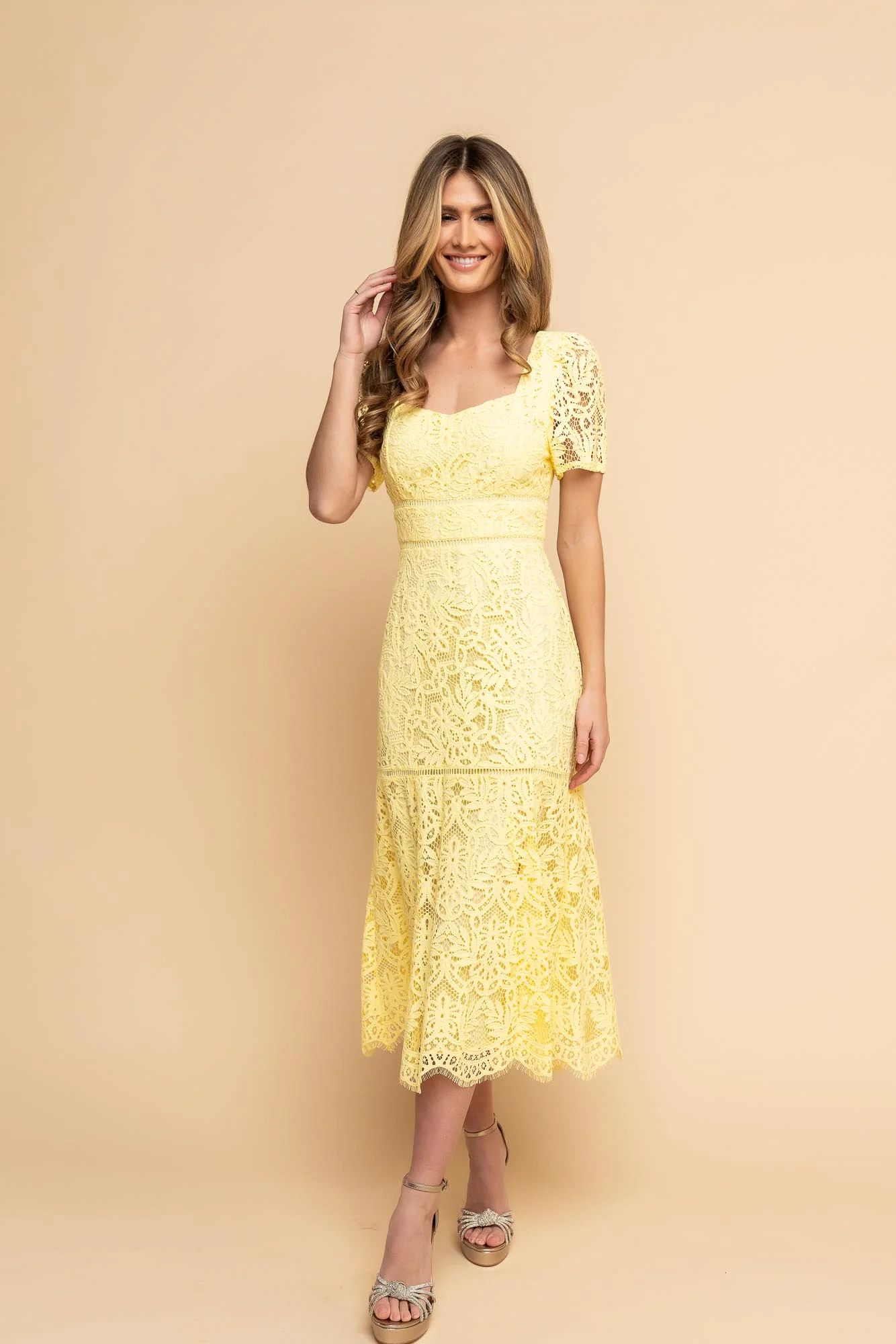 Lemon Drop Lace Midi Dress - Yellow | Rachel Parcell