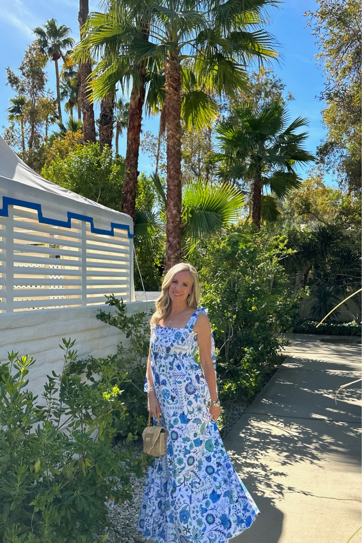 Love this Sheridan French Beautiful blue and white maxi dress paired with handwoven rattan mini handbag and cork wedges


#LTKtravel #LTKstyletip #LTKSeasonal