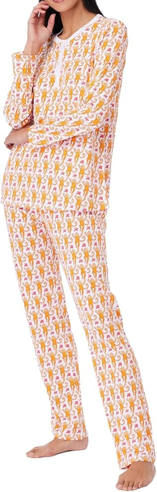Meiweileya Womens Cute Monkey Button Down Tops Preppy Animal Pants Set Christmas Holiday Pjs | Amazon (US)