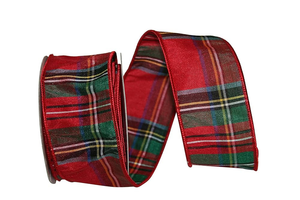 Reliant Ribbon Alford Plaid Wired Edge Ribbon, 2-1/2 Inch X 10 Yards, Red | Amazon (US)