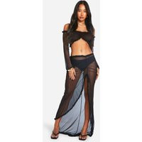 boohoo Women's Ruffle Mesh Maxi Skirt in Black | Size: 14 | Boohoo.com (UK & IE)