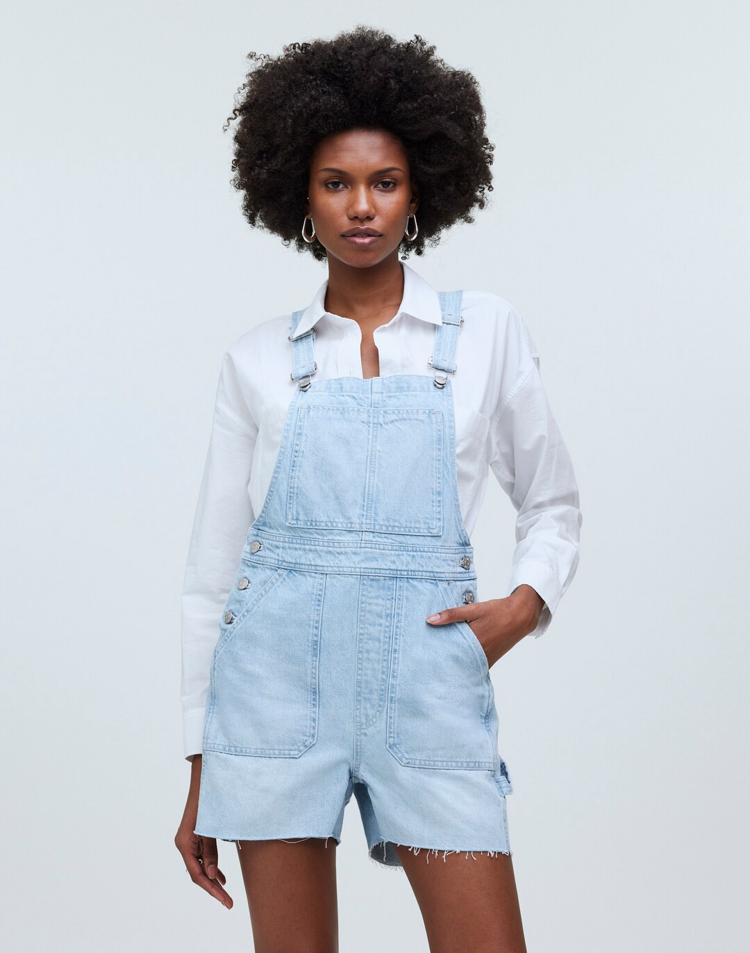 Denim Oversized Carpenter Shortalls in Chapin Wash: Raw-Hem Edition | Madewell
