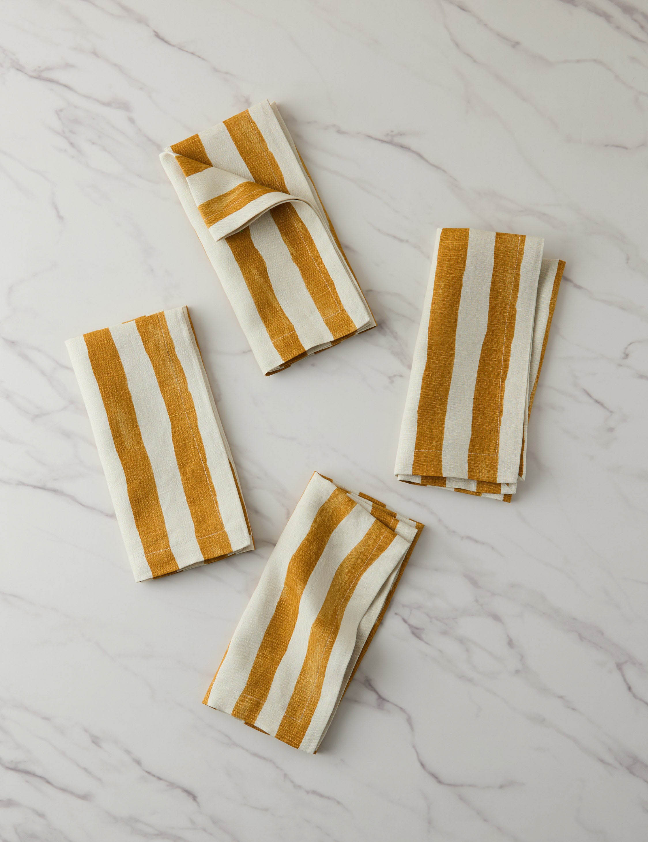Painterly Stripe Linen Napkins (Set of 4) by Sarah Sherman Samuel, Goldenrod and Ivory | Lulu and Georgia 