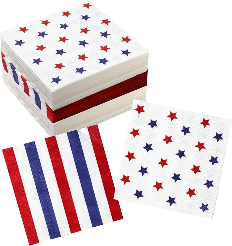 4th of July Napkins - 50 PK - 3 ply Fourth of July Cocktail Napkins July 4 Decorations Décor Pat... | Amazon (US)