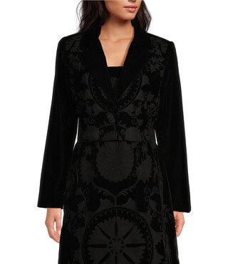 Velvet Embroidered Notch Lapel Long Sleeve Cropped Coordinating Blazer | Dillard's