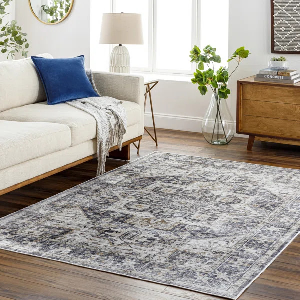 Mittler Oriental Power Loomed Polyester Area Rug in Dark Gray/Beige | Wayfair North America