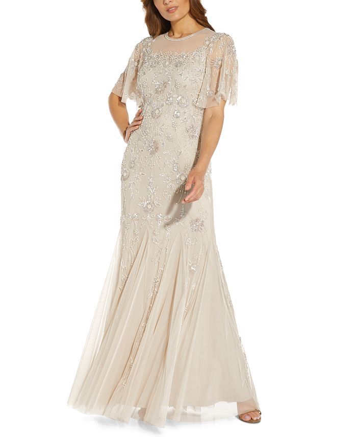 Adrianna Papell Embellished Flutter-Sleeve Gown & Reviews - Dresses - Women - Macy's | Macys (US)