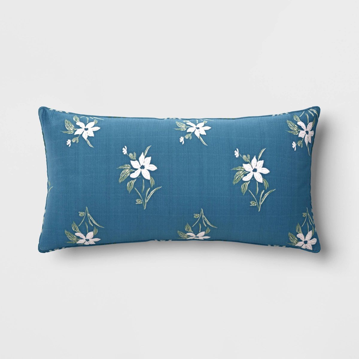 24"x12" Embroidered Floral Rectangular Indoor Outdoor Lumbar Pillow Blue - Threshold™ designed ... | Target
