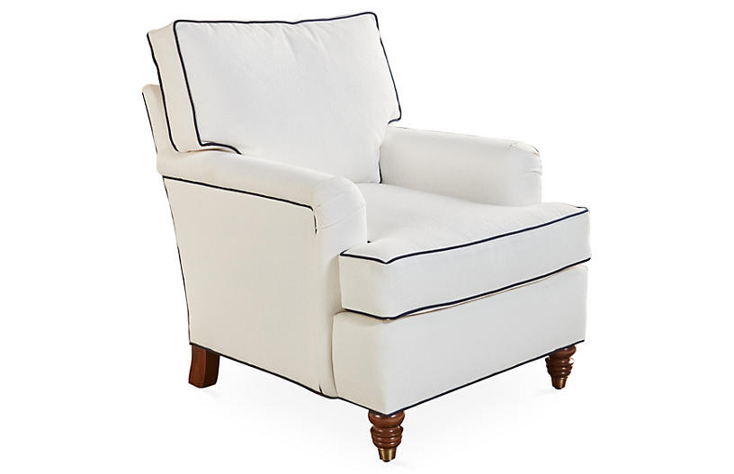 Kate Club Chair, White/Navy Crypton | One Kings Lane