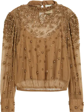 Embroidered Tulle Lined Blouse | Nordstrom