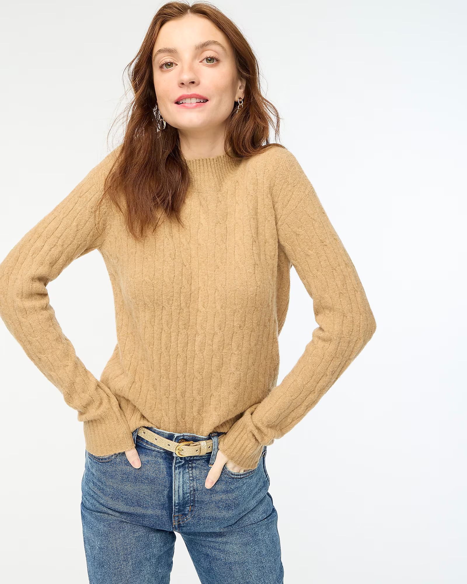 Cable-knit mockneck sweater in extra-soft yarn | J.Crew Factory