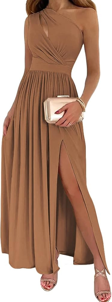 BTFBM Women's One Shoulder Cutout Sleeveless Maxi Dresses Side High Split Elegant Formal Prom Bod... | Amazon (US)