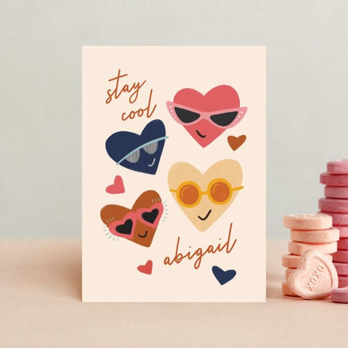 "Cool Hearts" - Customizable Classroom Valentine's Cards in Beige by JeAnna Casper. | Minted