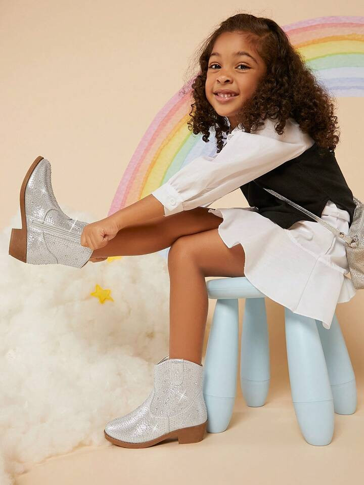 Mini mi Girls Metallic Slip On Boots | SHEIN