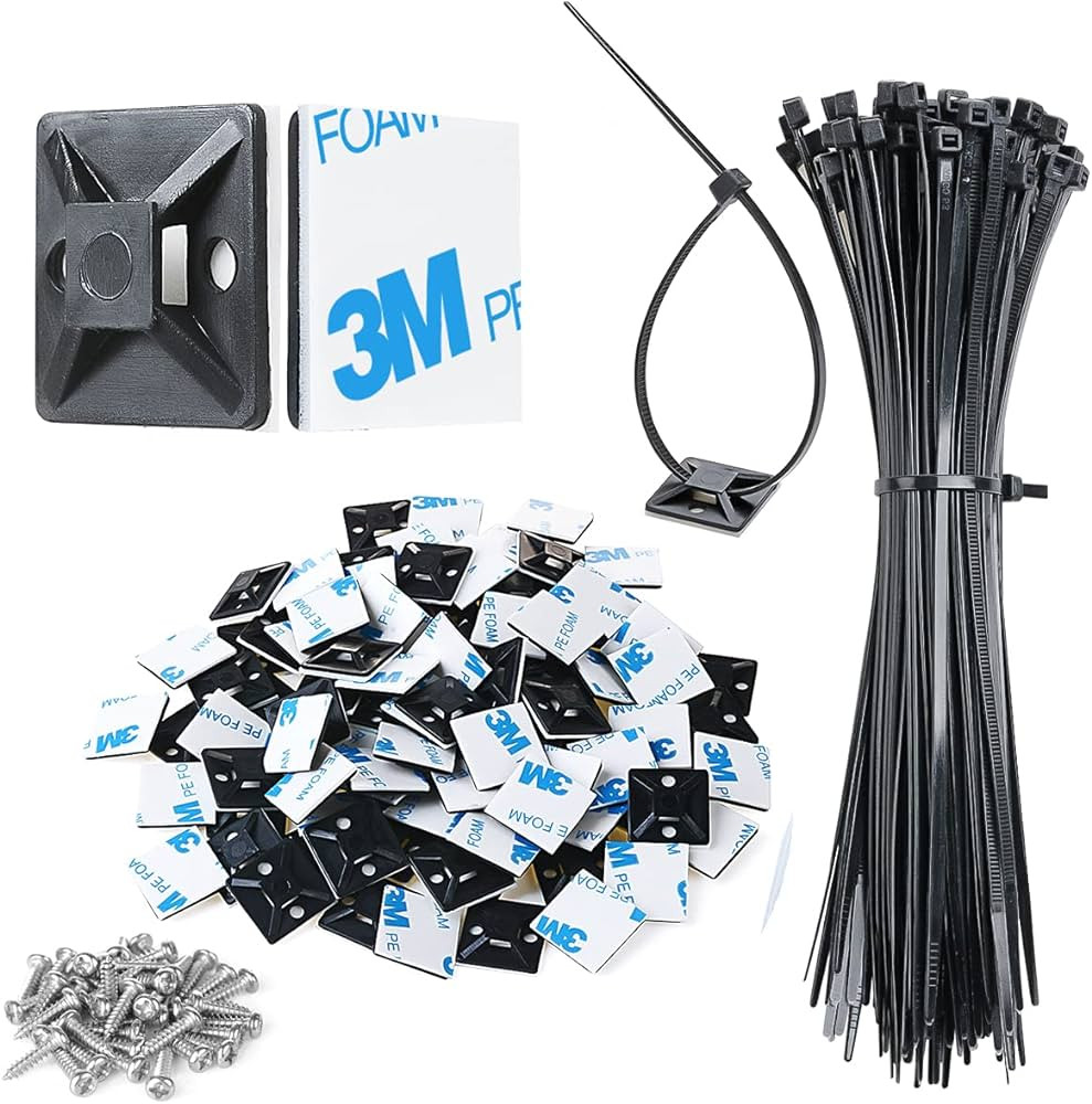 XHF 3/4" Strong Back-Glue Self Adhesive Black Cable Zip Tie Mounts 100pcs with 8" Zip Ties, Screw... | Amazon (US)