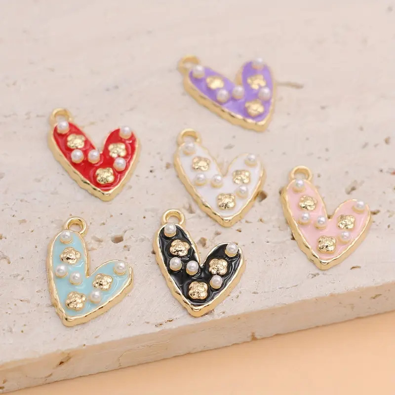 6-Piece Set Gold-Plated Enamel Heart Charms with Pearls, Zinc Alloy Pendants for DIY Jewelry Maki... | Temu Affiliate Program