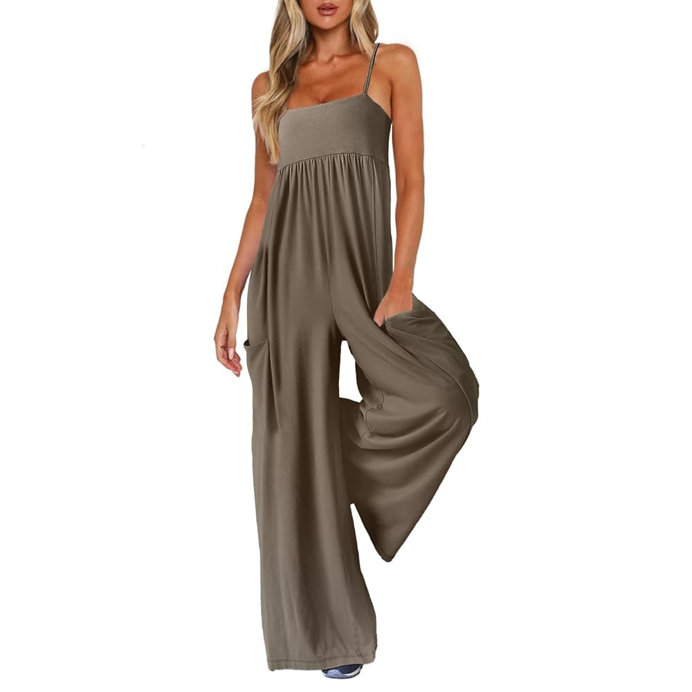 Jumpsuits for Women Spaghetti Strap Wide Leg One Piece Overalls Summer Rompers with Pockets Beach... | Amazon (US)