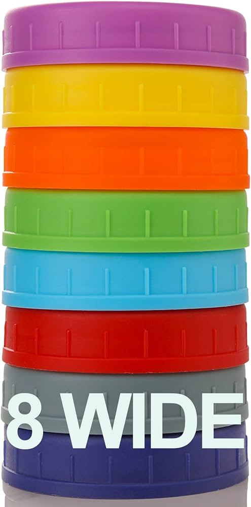 WIDE Mouth Mason Jar Lids [8 Pack] for Ball, Kerr and More - Colored Plastic Storage Caps for Mas... | Amazon (US)