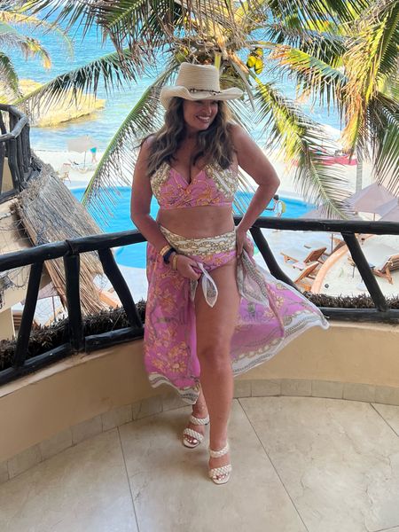 I love a chain print design! This beautiful feminine pink two piece is indeed special! One of my favorite prints of the season! My floppy hat has built in spf too!

#LTKSeasonal #LTKswim