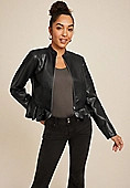 Black Faux Leather Ruffle Hem Jacket | Maurices