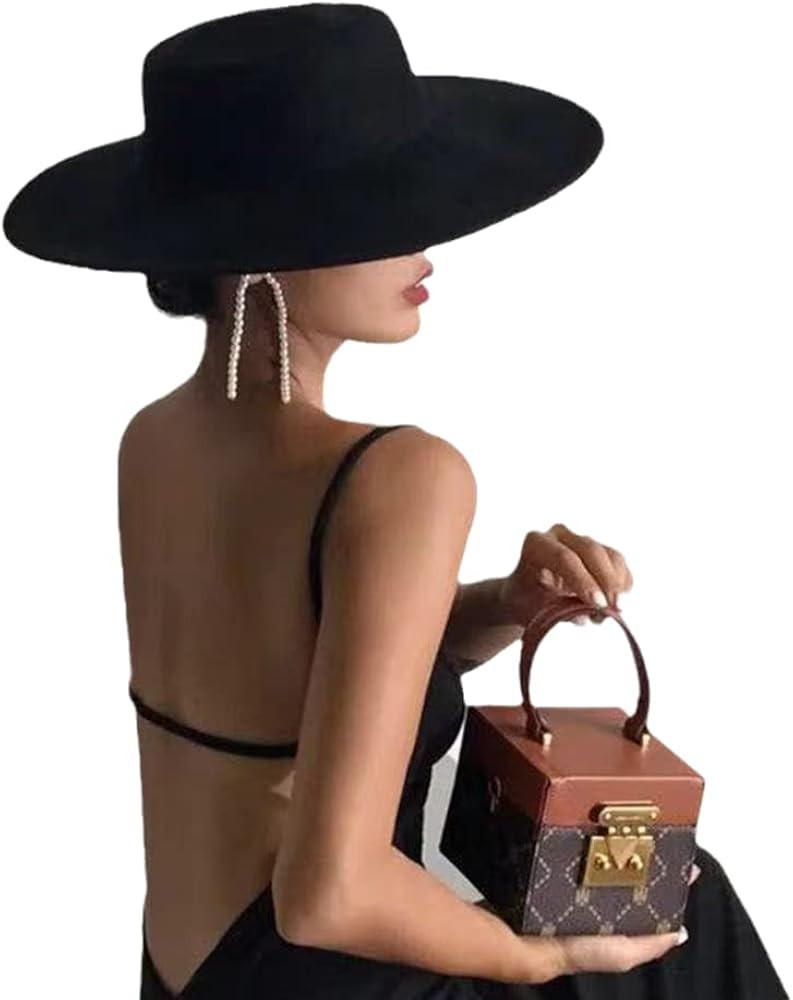 ENFUSO Gothic Nugoth Witchy Stiff Women's Fashion Accessory Black Wool Wide Brim Goth Witch Hat | Amazon (US)
