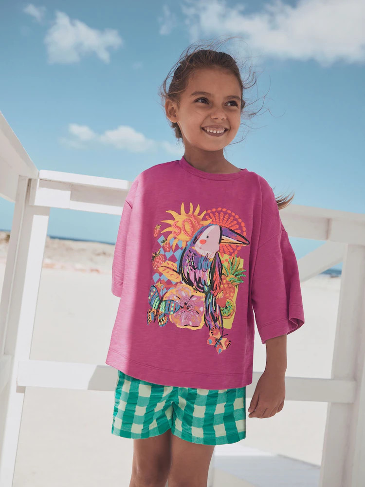 Purple Toucan Embroidered Oversized Boxy T-Shirt (3-16yrs) | Next US