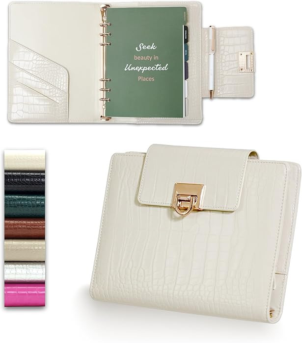 Luxury 5.8" x 8.3" Crocodile-Textured Faux Leather A5 Undated Planner Cover with 80 Sheets, Divid... | Amazon (US)