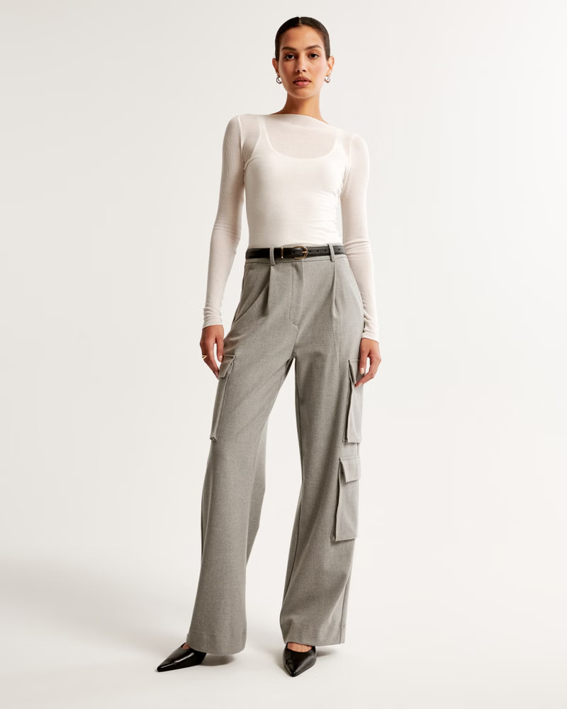 Brushed Suiting Tailored Cargo Wide Leg Pant | Abercrombie & Fitch (US)
