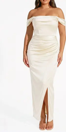 Liquid Metallic Fabric Off Shoulder Shine Ruched Sculpting Maxi Shapewear Dress | Nordstrom