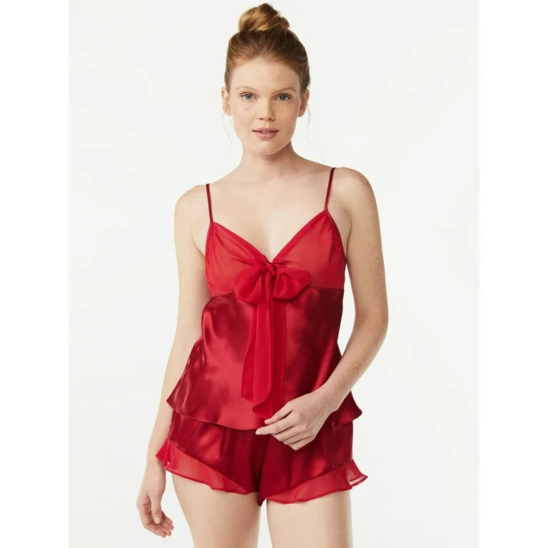 Joyspun Women’s Bow Trim Satin Cami Sleep Set, Sizes S to 3X | Walmart (US)