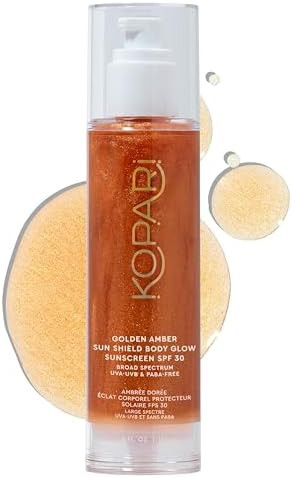 Kopari Sun Shield Body Glow, Broad Spectrum SPF 30, Lightweight Shimmering Gel Texture Absorbs Qu... | Amazon (US)
