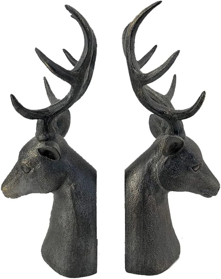 KEERDAO Deer Head Art Bookends Set of 2, Resin Solid Heavy Weight, Black, Wildlife Collection - W... | Walmart (US)