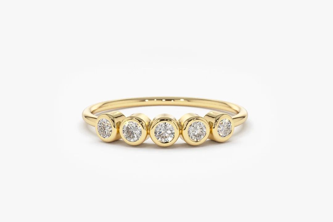 Bezel Set Diamond Band in 14k Gold / Bezel Set Diamond Ring / Simple Thin Gold Band White Diamond... | Etsy (US)