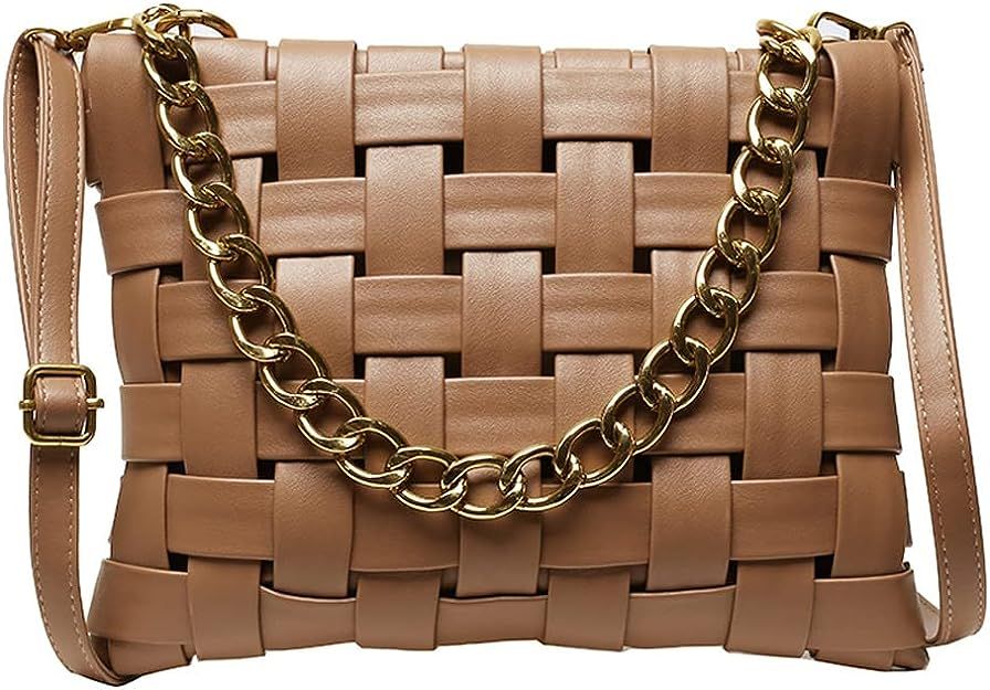 YP Women Large Crossbody Bag Woven Envelope Purses Pu Leather Shoulder Handbags with Chain Strap | Amazon (US)