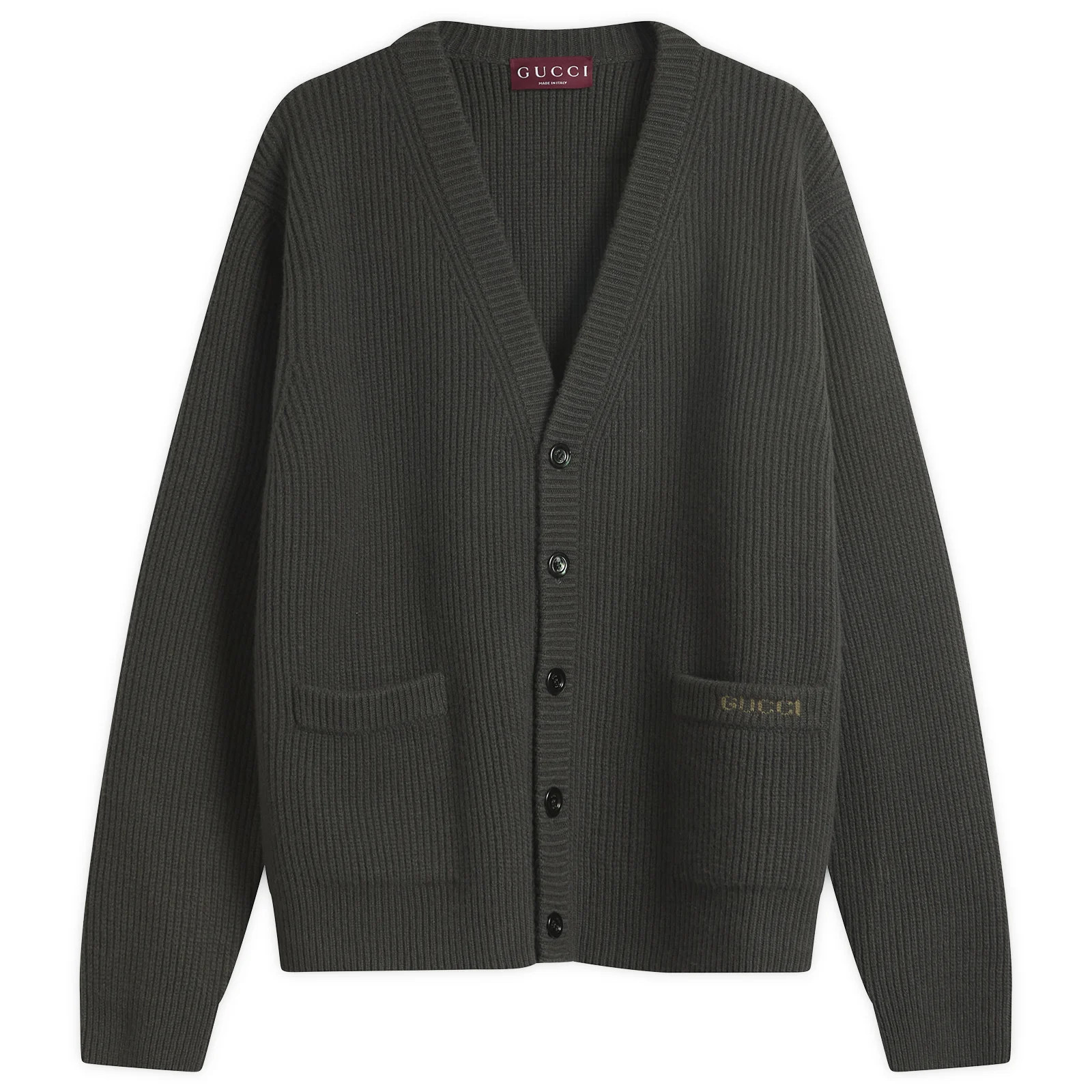 Gucci Men's Ribbed Wool Cardigan in Grey, Size X-Large | END. Clothing