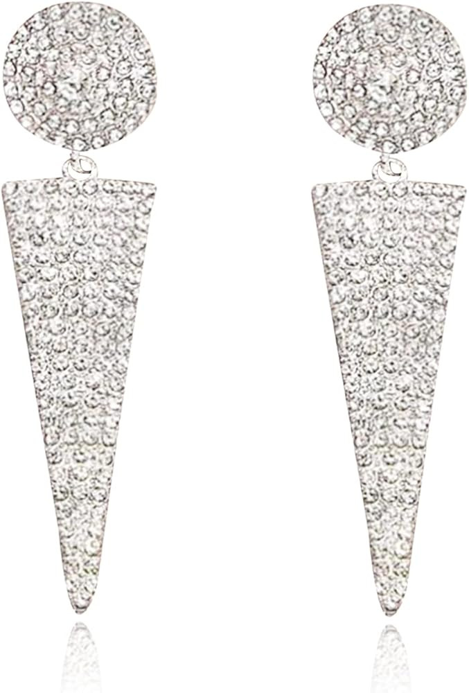 KaFu Simple Big Triangle Crystal Bridal Chandelier Drop Dangle Earrings Elegant Rhinestone Bridal... | Amazon (US)