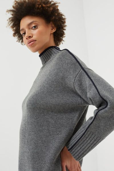 Grey Wool-Cashmere Piped Sweater | Chinti and Parker