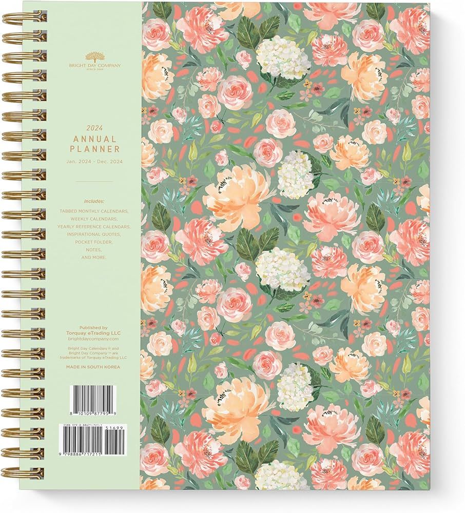 2024 Floral Annual Planner by Bright Day, Yearly Monthly Weekly Daily Spiral Bound Dated Agenda F... | Amazon (US)