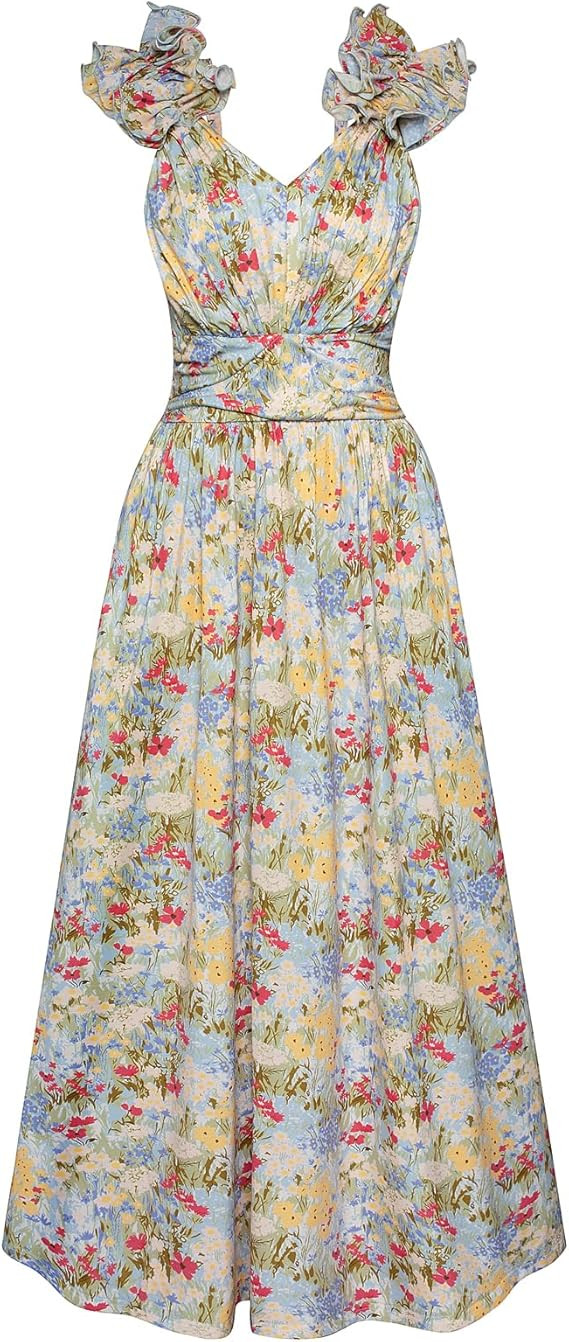 GRACE KARIN 2025 Women's Summer Floral Print Dress Sleeveless Casual Flowy Sundress A Line Ruffle... | Amazon (US)