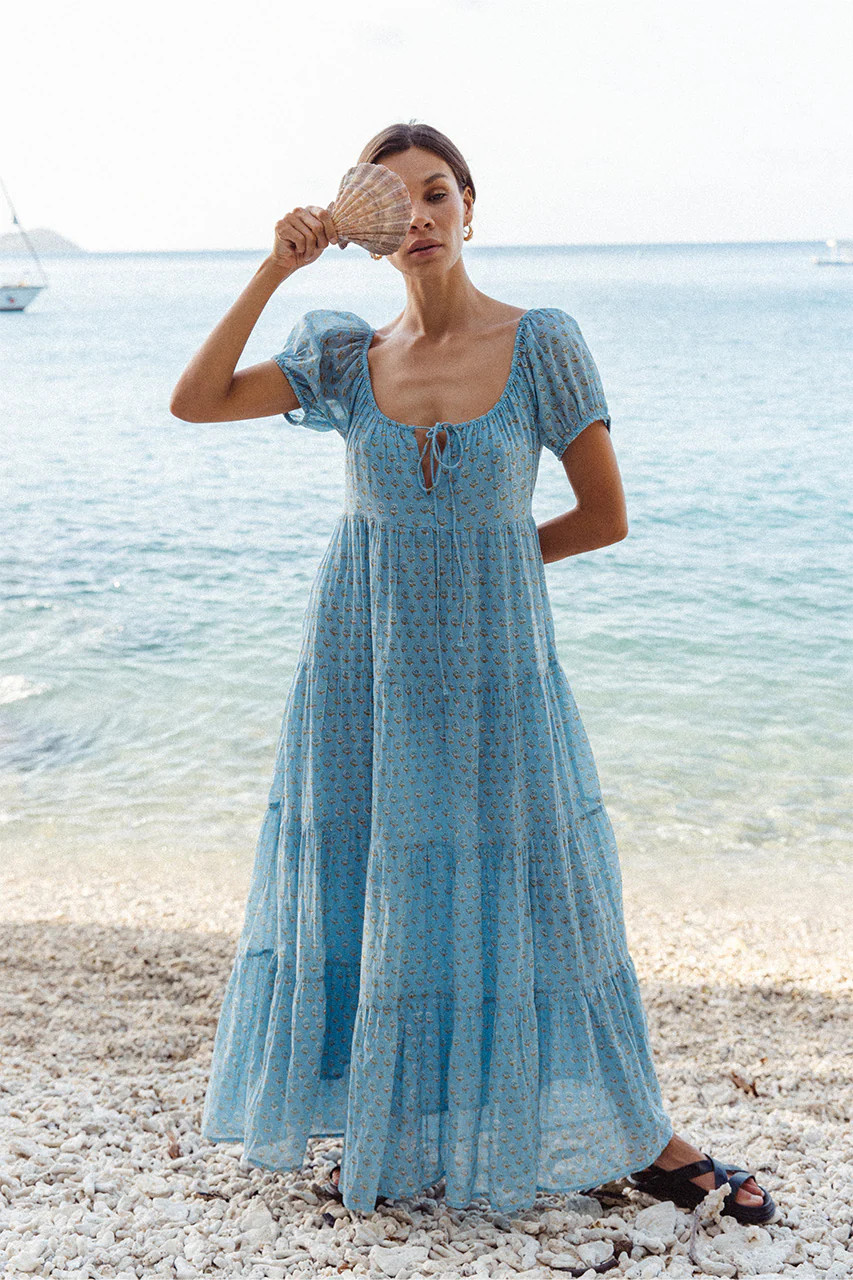 Sita Maxi Dress ~ Bluebell | Handcrafted Floral Maxi Dress | Daughters of India