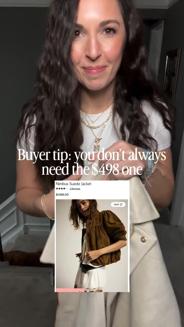 As a former buyer, I always look at silhouette first.

This Free People Nimbus suede jacket is $498, but the Amazon version gives you a very similar shape and look for $44.

Different fabrication (real suede vs faux), but the overall vibe is almost identical.

Sometimes it’s worth the investment… and sometimes the look-for-less wins.

What would you choose?
$498 or $44?

#reel #explore @christina_with_love_
Free people jacket
free people nimbus jacket
amazon fashion find
amazon jacket dupe
look for less fashion
free people dupe
spring jacket trend
suede bomber jacket
oversized jacket trend
designer vs amazon fashion
