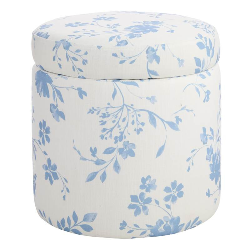 Eva Storage Ottoman, Blue Floral | At Home