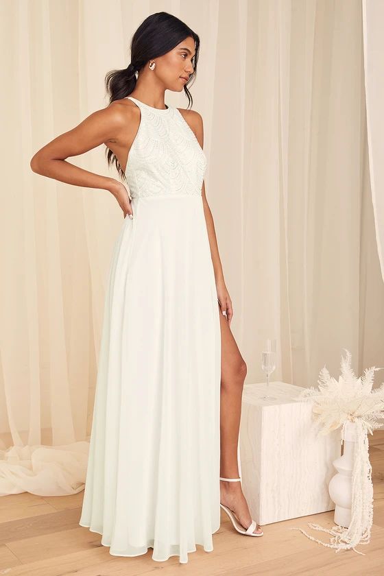 Eternally In Love White Embellished Chiffon Maxi Dress | Lulus (US)