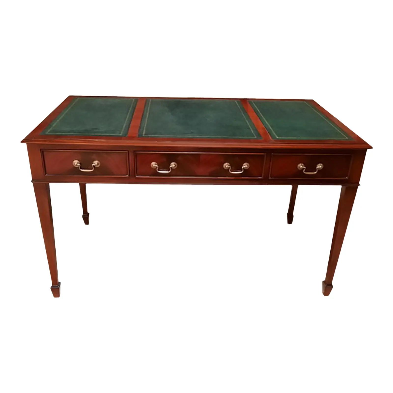 Traditional Mahogany and Green Leather Writing Table | Chairish