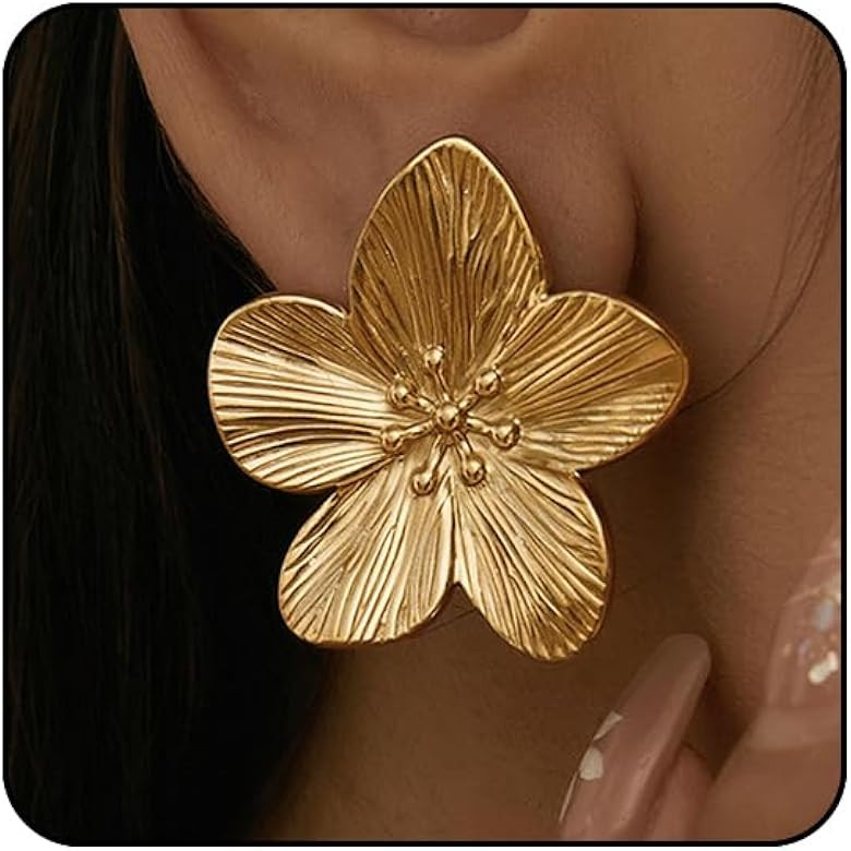 Gold Flower Earrings for Women Silver Large Big Gold Statement Earrings Chunky Daisy Floral Summe... | Amazon (US)